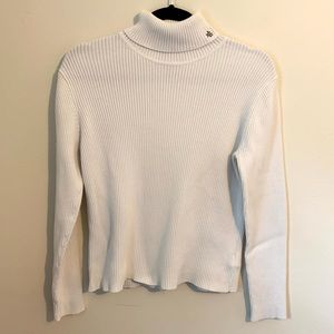 Lauren Ralph Lauren Cotton Logo Ribbed Turtleneck Sweater